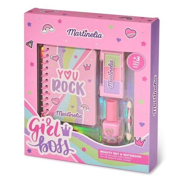 Martinelia super girl beauty set & notebook zestaw lakier do paznokci + notatnik + paleta cieni do powiek + aplikator