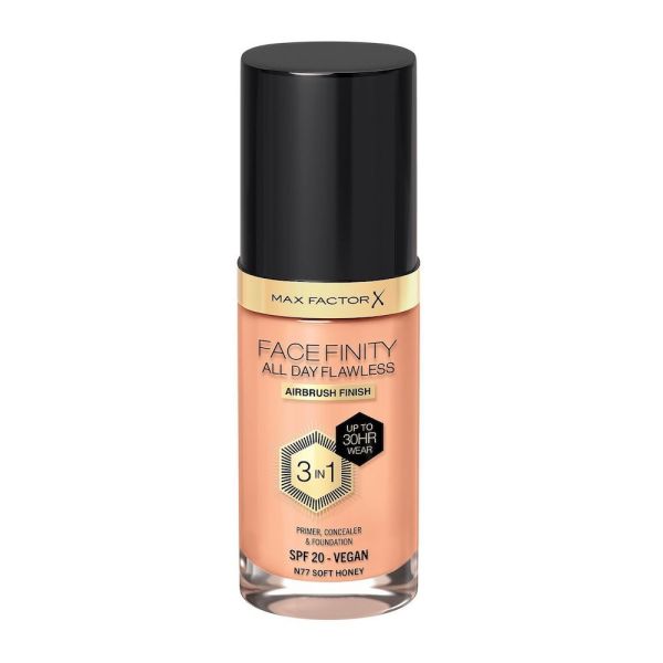 Max factor facefinity all day flawless 3w1 kryjący podkład w płynie n77 soft honey 30ml