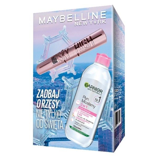 Maybelline zestaw lash sensational sky high wydłużający tusz do rzęs black 7.2ml + garnier płyn micelarny 3w1 400ml