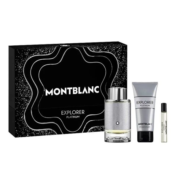 Mont blanc explorer platinum zestaw woda perfumowana spray 100ml + miniatura wody perfumowanej 7.5ml + żel pod prysznic 100ml