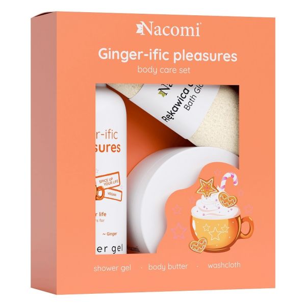 Nacomi ginger-ific pleasure zestaw żel pod prysznic 300ml + masło do ciała 100ml + rękawica do kąpieli