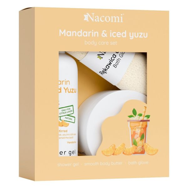 Nacomi mandarin & iced yuzu zestaw żel pod prysznic 300ml + masło do ciała 100ml + rękawica do kąpieli