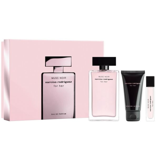 Narciso rodriguez for her musc noir zestaw woda perfumowana spray 100ml + balsam do ciała 50ml + woda perfumowana spray 10ml