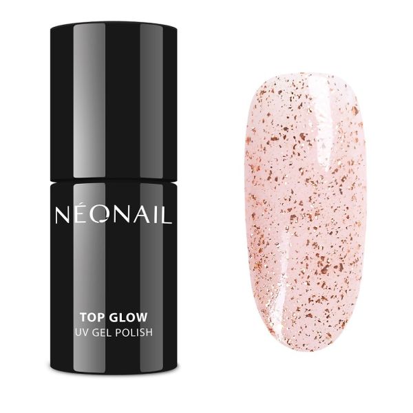 Neonail top glow top hybrydowy rose gold flakes 7.2ml