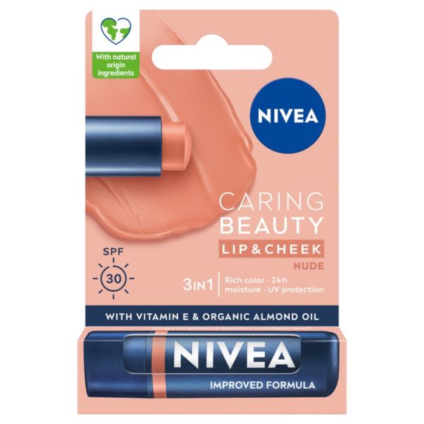 Nivea caring beauty pielęgnująca pomadka do ust 3w1 nude 4.8g