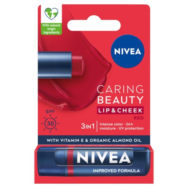 Nivea caring beauty pielęgnująca pomadka do ust 3w1 red 4.8g