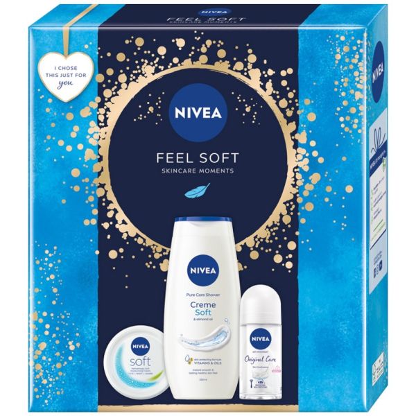 Nivea feel soft zestaw antyperspirant roll-on 50ml + krem intensywnie nawilżajacy 100ml + żel pod prysznic 250ml