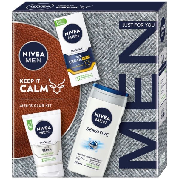 Nivea men keep it calm zestaw ochronny krem do twarzy 75ml + żel do mycia twarzy 100ml + żel pod prysznic 3w1 250ml