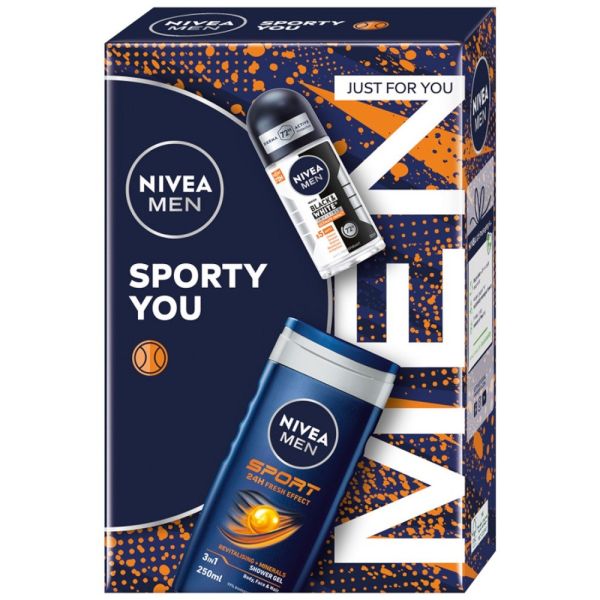 Nivea men sporty you zestaw żel pod prysznic 3w1 250ml + antyperspirant roll-on 50ml