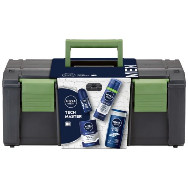 Nivea men tech master zestaw antyperspirant roll-on 50ml + żel pod prysznic 3w1 250ml + pianka do golenia 200ml + balsam po goleniu 100ml