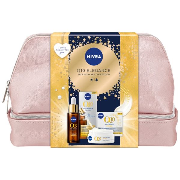 Nivea q10 elegance zestaw przeciwzmarszczkowy krem na dzień 50ml + podwójnie aktywne serum 30ml + kosmetyczka