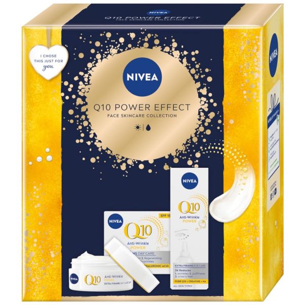 Nivea q10 power effect zestaw przeciwzmarszczkowy krem na dzień 50ml + przeciwzmarszczkowy krem pod oczy 15ml