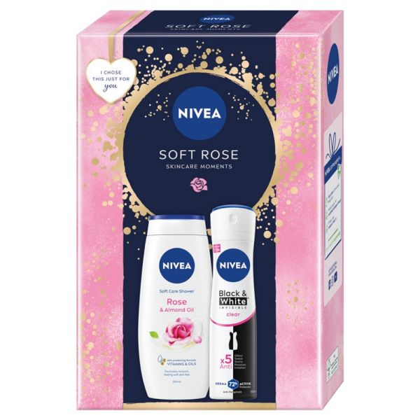 Nivea soft rose zestaw żel pod prysznic 250ml + antyperspirant spray 150ml