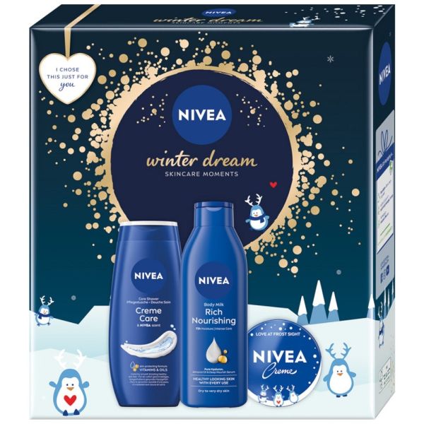 Nivea winter dream zestaw żel pod prysznic 250ml + odżywcze mleczko do ciała 250ml + krem uniwersalny 100ml