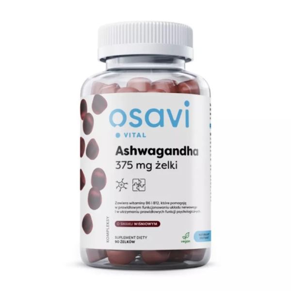 Osavi ashwagandha 375mg suplement diety o smaku wiśniowym 90 żelek