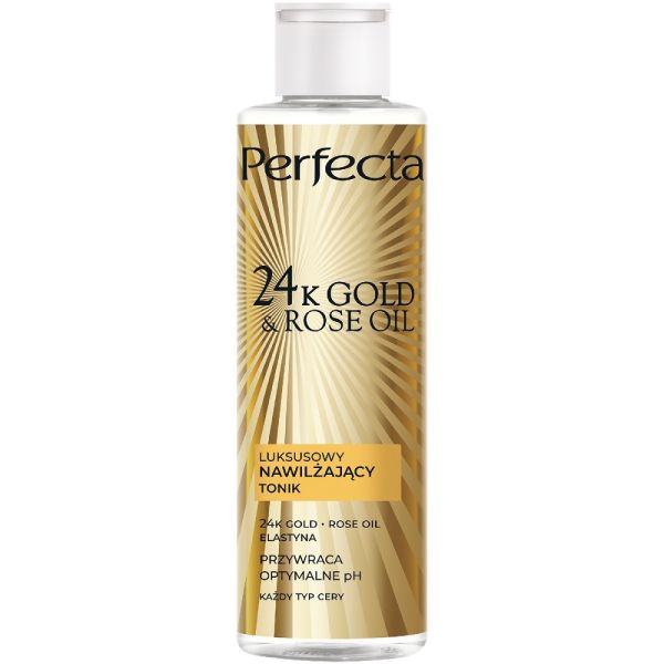 Perfecta 24k gold & rose oil luksusowy nawilżający tonik do twarzy 200ml