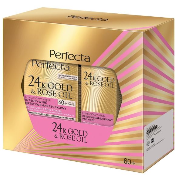 Perfecta 24k gold & rose oil zestaw krem do twarzy 60+ 50ml + krem pod oczy 15ml