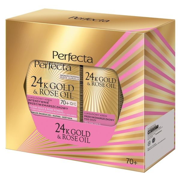 Perfecta 24k gold & rose oil zestaw krem do twarzy 70+ 50ml + krem pod oczy 15ml