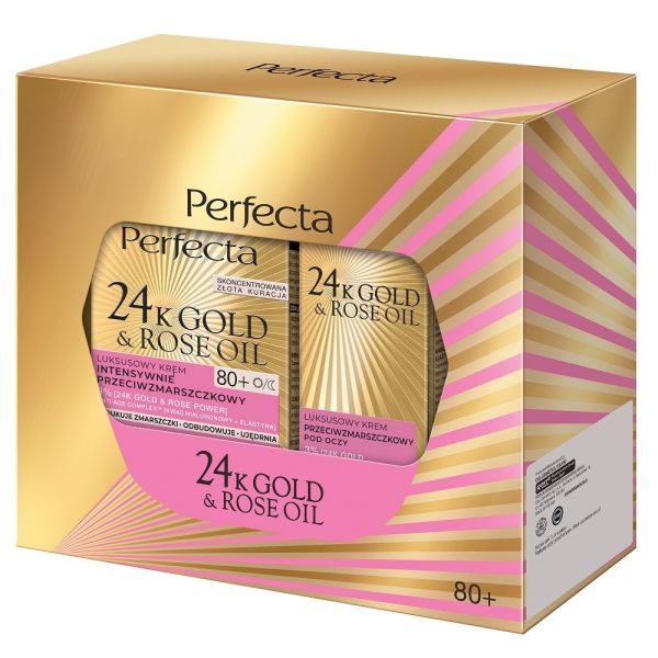 Perfecta 24k gold & rose oil zestaw krem do twarzy 80+ 50ml + krem pod oczy 15ml