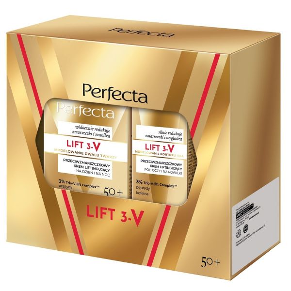 Perfecta lift 3-v zestaw przeciwzmarszczkowy krem liftingujący 50+ 50ml + przeciwzmarszczkowy krem liftingujący pod oczy i na powieki 15ml