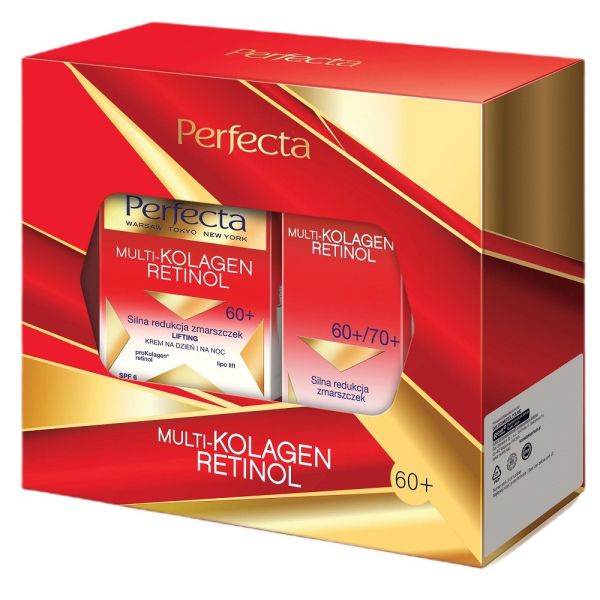 Perfecta multi-kolagen retinol 60+ zestaw krem na dzień i na noc 50ml + krem pod oczy 15ml