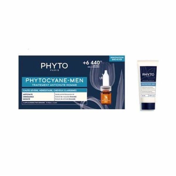 Phyto phytocyane men zestaw szampon przeciw wypadaniu włosów 100ml + ampułki do włosów 12x3.5ml