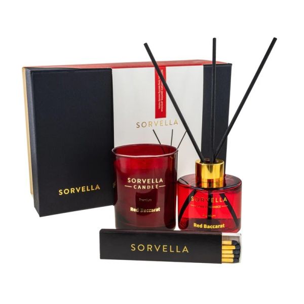 Sorvella perfume red baccarat zestaw dyfuzor zapachowy 120ml + świeca zapachowa 170g + zapałki