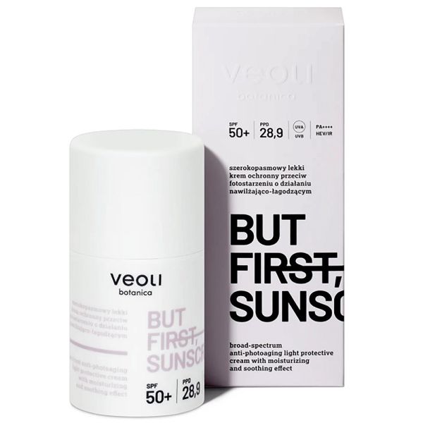 Veoli botanica but first sunscreen lekki krem ochronny przeciw fotostarzeniu o działaniu nawilżająco-łagodzącym spf50+ 50ml