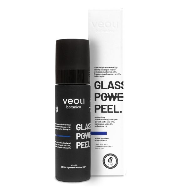 Veoli botanica glass skin power peel nawilżająco-rozświetlający żelowy peeling do twarzy z kwasem mlekowym 10% traneksamowym 2.5% i ektoiną 1% 30ml