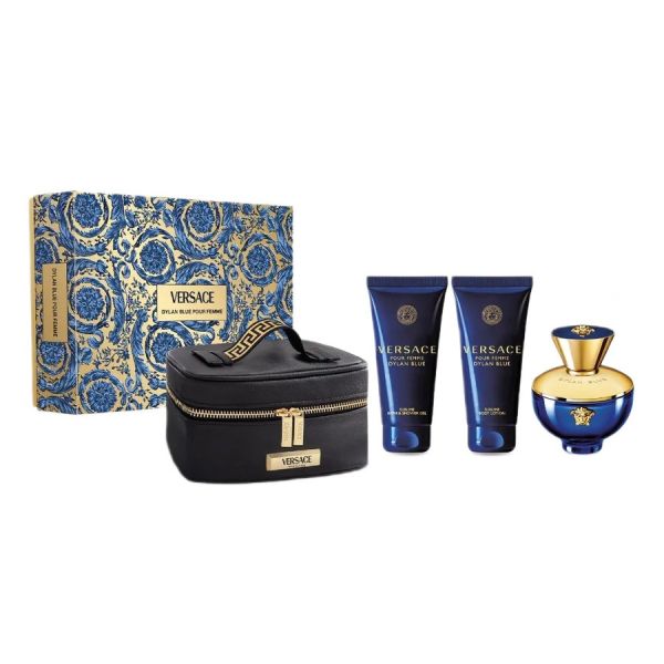 Versace dylan blue pour femme zestaw woda perfumowana spray 100ml + żel pod prysznic 100ml + balsam do ciała 100ml + kosmetyczka