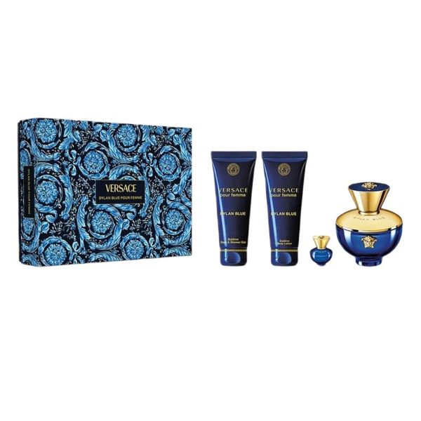 Versace dylan blue pour femme zestaw woda perfumowana spray 100ml + żel pod prysznic 100ml + balsam do ciała 100ml + miniatura wody perfumowanej 5ml