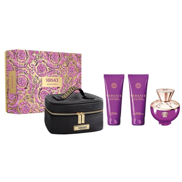 Versace dylan purple pour femme zestaw woda perfumowana spray 100ml + żel pod prysznic 100ml + balsam do ciała 100ml + kosmetyczka