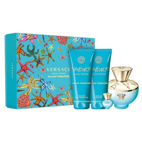 Versace dylan turquoise pour femme zestaw woda toaletowa spray 100ml + woda toaletowa spray 5ml + żel pod prysznic 100ml + żel do ciała 100ml