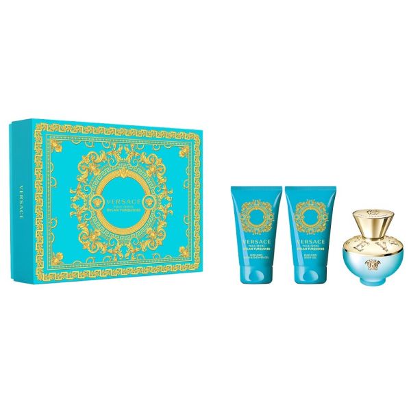 Versace dylan turquoise pour femme zestaw woda toaletowa spray 50ml + żel pod prysznic 50ml + żel do ciała 50ml