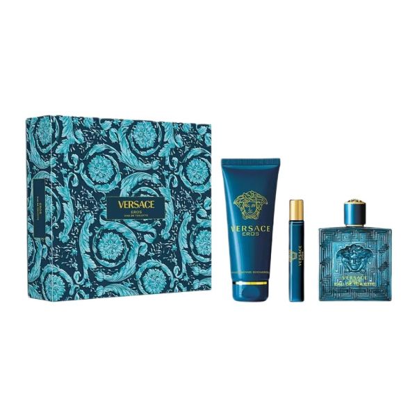 Versace eros zestaw woda toaletowa spray 100ml + woda toaletowa spray 10ml + żel pod prysznic 150ml