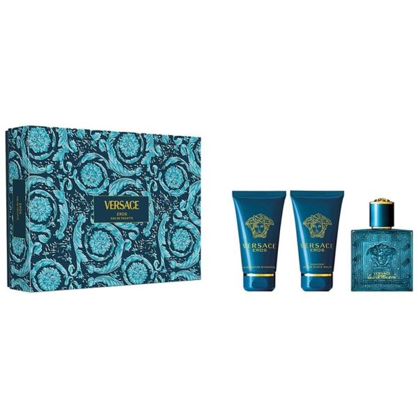 Versace eros zestaw woda toaletowa spray 50ml + żel pod prysznic 50ml + balsam po goleniu 50ml