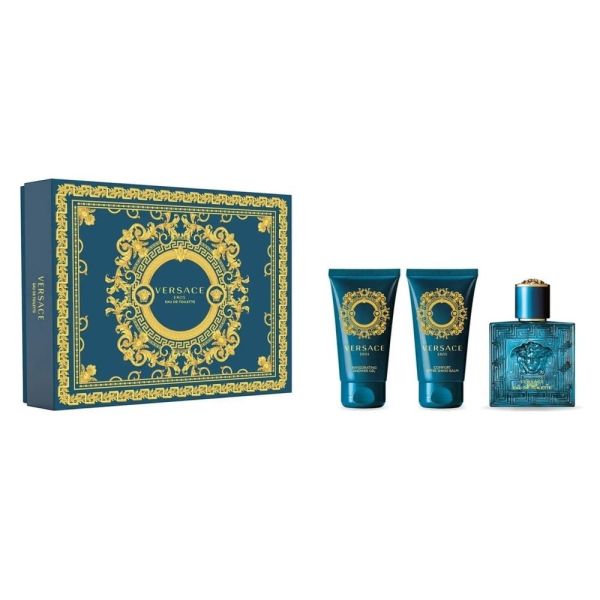 Versace eros zestaw woda toaletowa spray 50ml + żel pod prysznic 50ml + balsam po goleniu 50ml