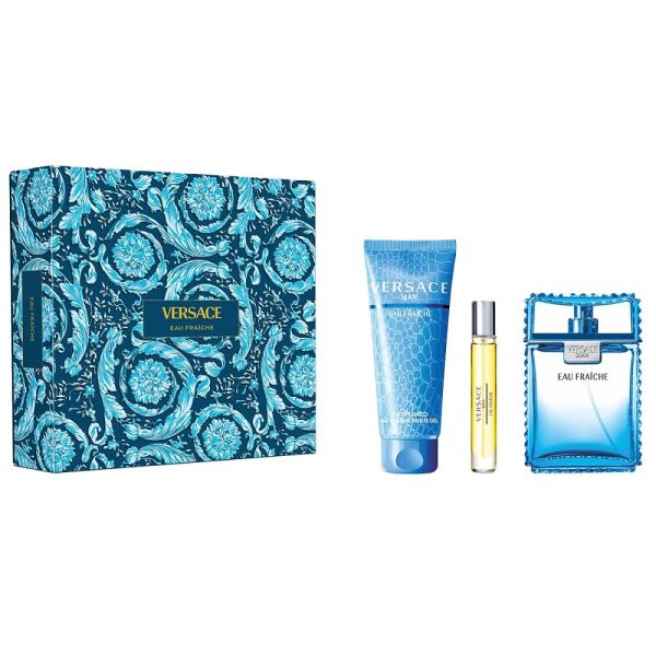 Versace man eau fraiche zestaw woda toaletowa spray 100ml + woda toaletowa spray 10ml + żel pod prysznic 150ml