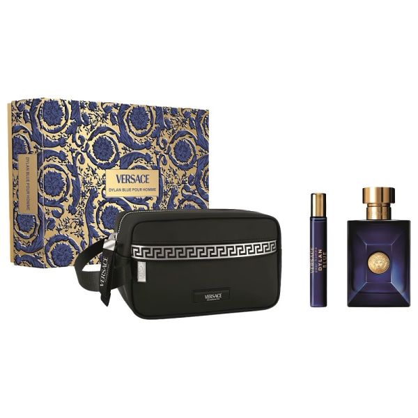 Versace pour homme dylan blue zestaw woda toaletowa spray 100ml + woda toaletowa spray 10ml + kosmetyczka