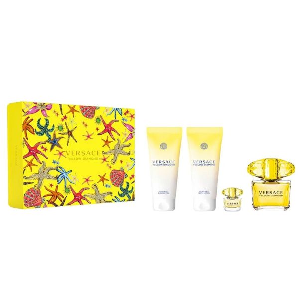 Versace yellow diamond zestaw woda toaletowa spray 90ml + balsam do ciała 100ml + woda toaletowa 5ml + żel pod prysznic 100ml