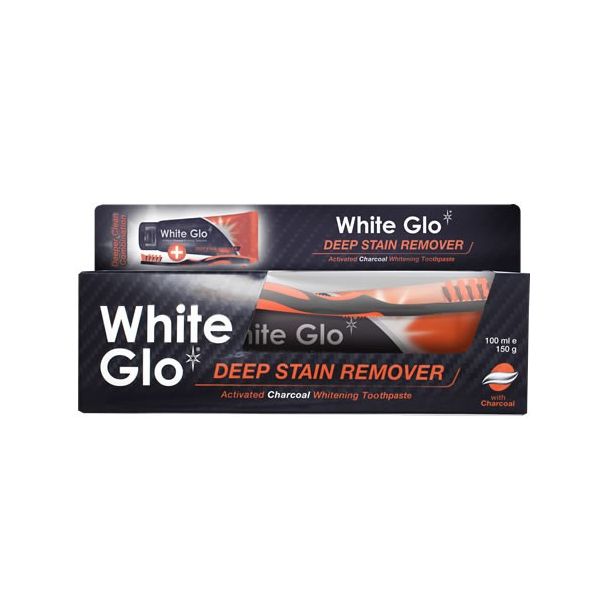 White glo charcoal deep stain remover wybielająca pasta do zębów z aktywnym węglem 100ml + szczoteczka