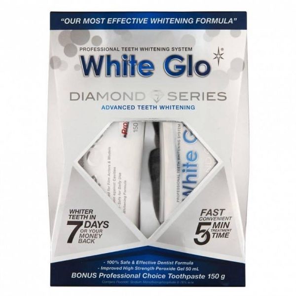 White glo diamond series system zestaw wybielająca pasta do zębów 100ml + wybielający żel do zębów 50ml +  nakładka na zęby