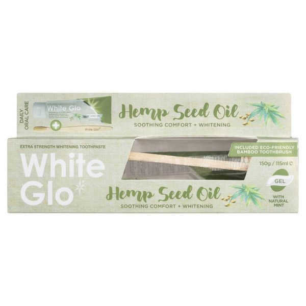 White glo hemp seed oil toothpaste wybielająca pasta do zębów z olejem konopnym 150g/115ml + bambusowa szczoteczka