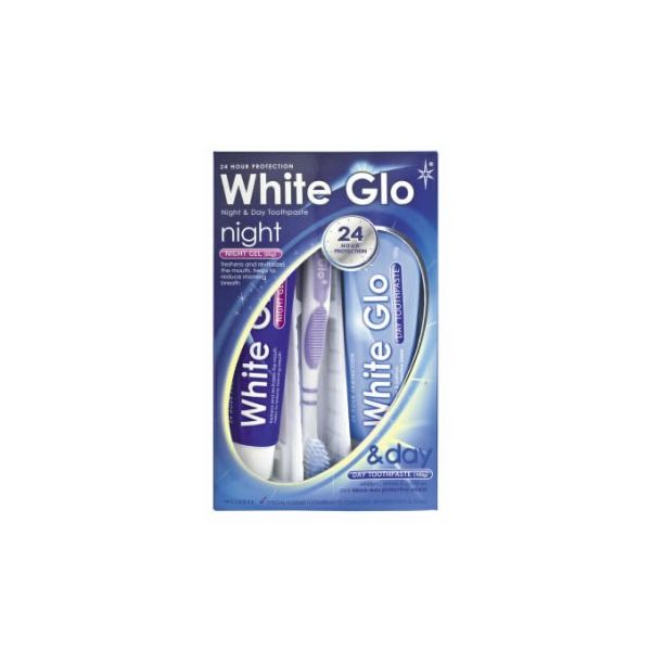 White glo night & day whitening toothpaste zestaw pasta do zębów 65ml + żel na noc 65ml + szczoteczka do zębów