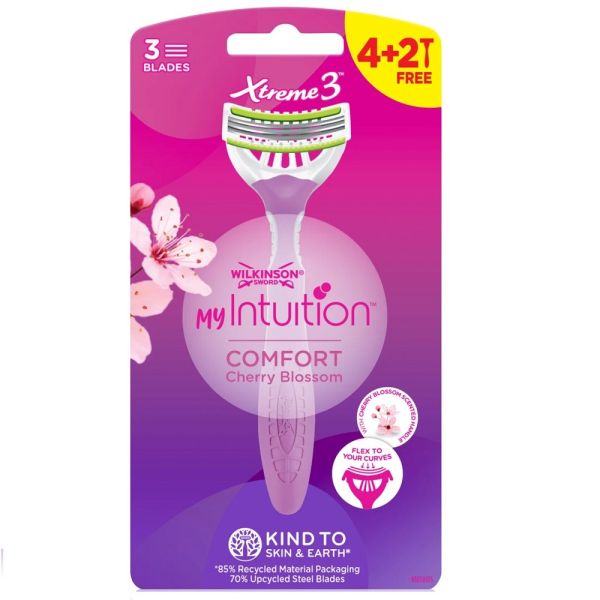 Wilkinson my intuition xtreme3 comfort cherry blossom jednorazowe maszynki do golenia dla kobiet 6szt